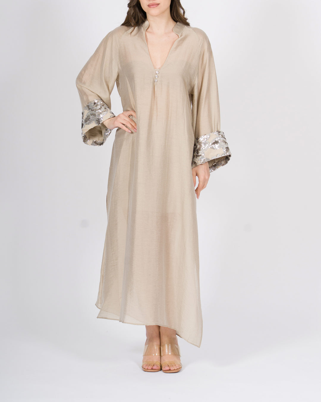 Abito access kimono tortor con ricami floreali in paillettes 