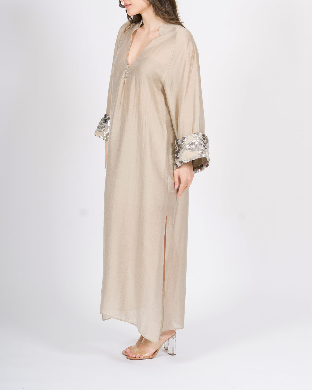 Abito access kimono tortor con ricami floreali in paillettes 