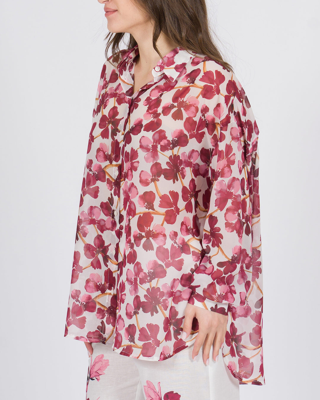 Camicia con stampa floreale fucsia 