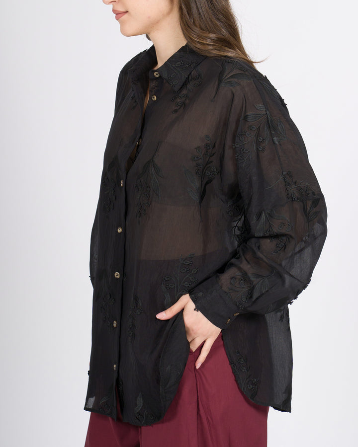 Camicia access nera in mussola di cotone con ricami 