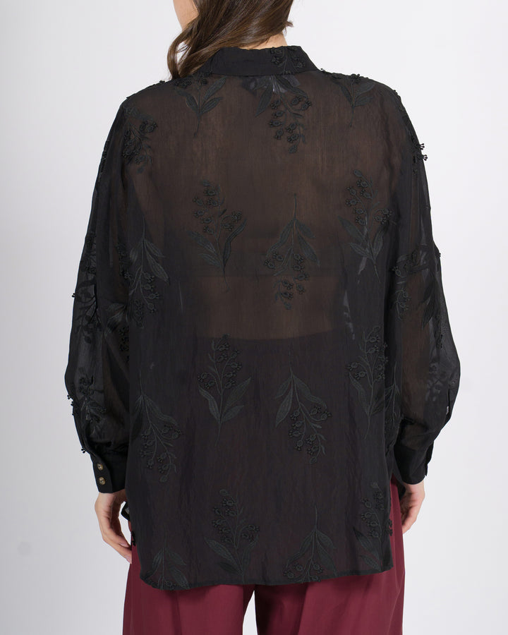 Camicia access nera in mussola di cotone con ricami 
