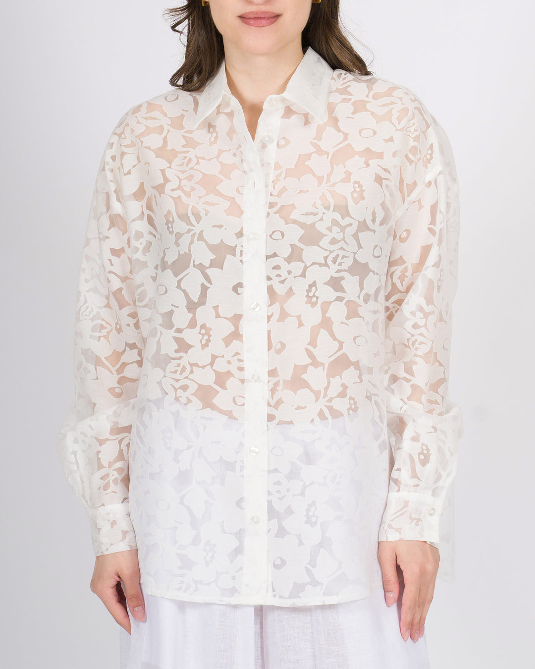Camicia access bianca over in tessuto trasparente 