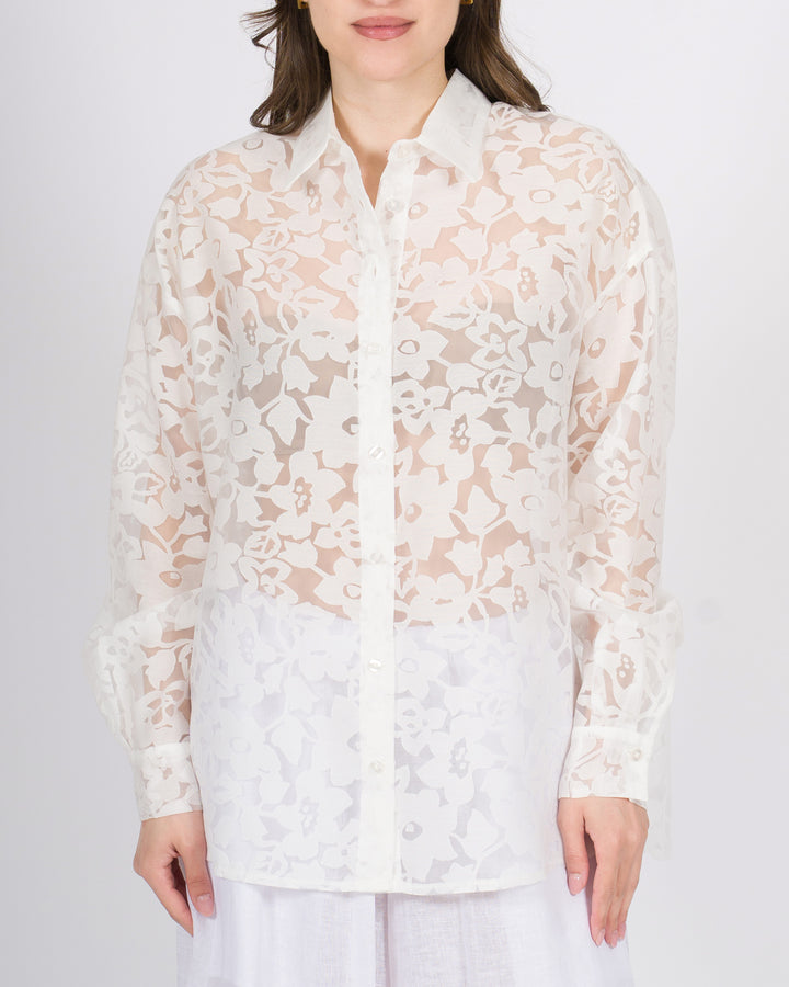 Camicia access bianca over in tessuto trasparente 