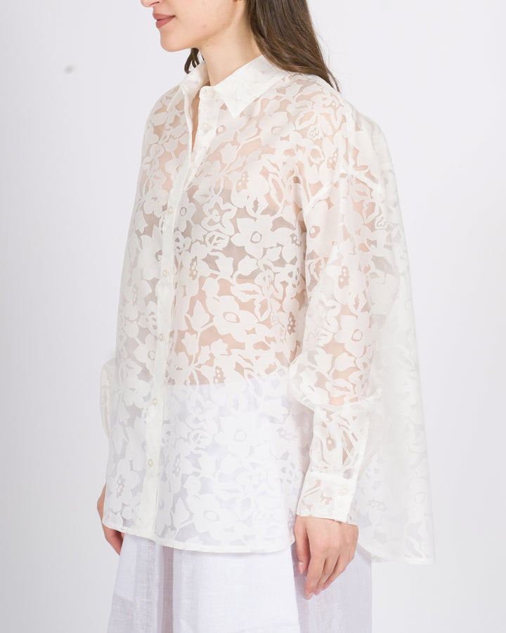 Camicia access bianca over in tessuto trasparente 