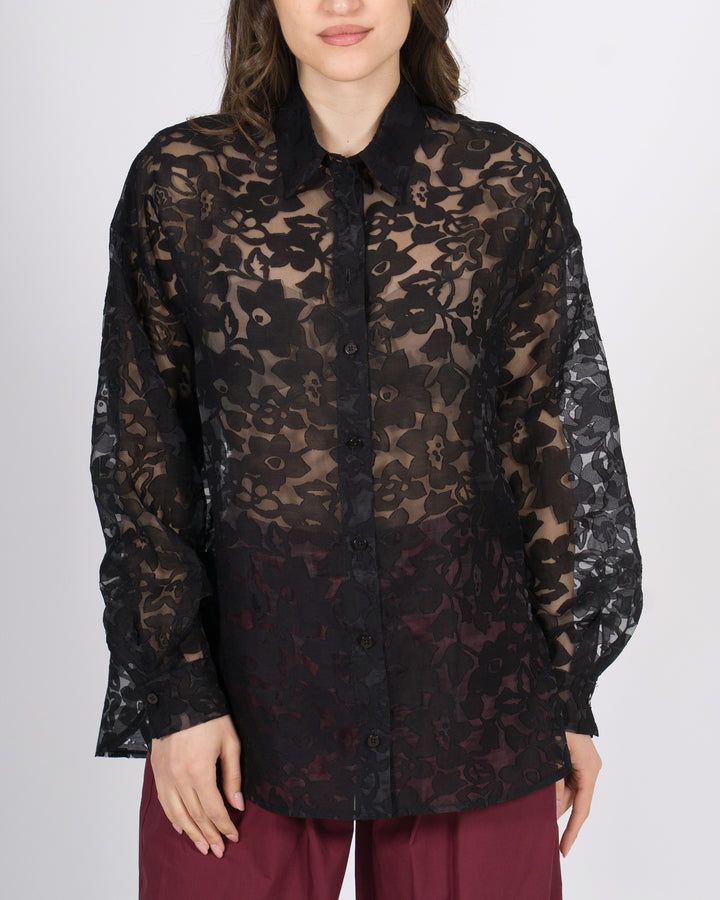 Camicia access nera  over in tessuto trasparente 