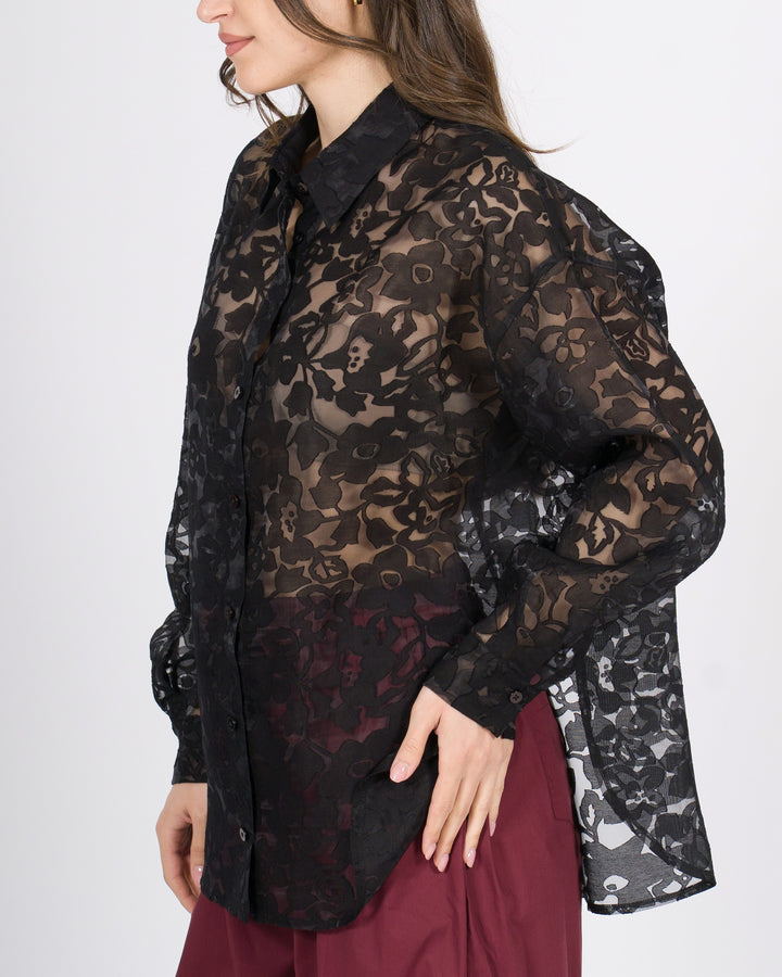 Camicia access nera  over in tessuto trasparente 
