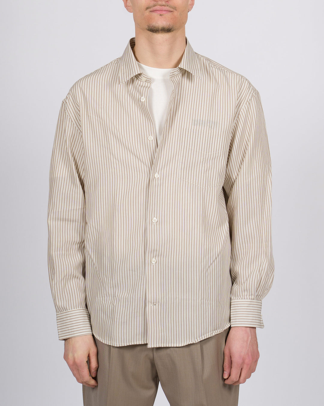 Camicia Uomo Altea in Lyocell Rigata Marrone 