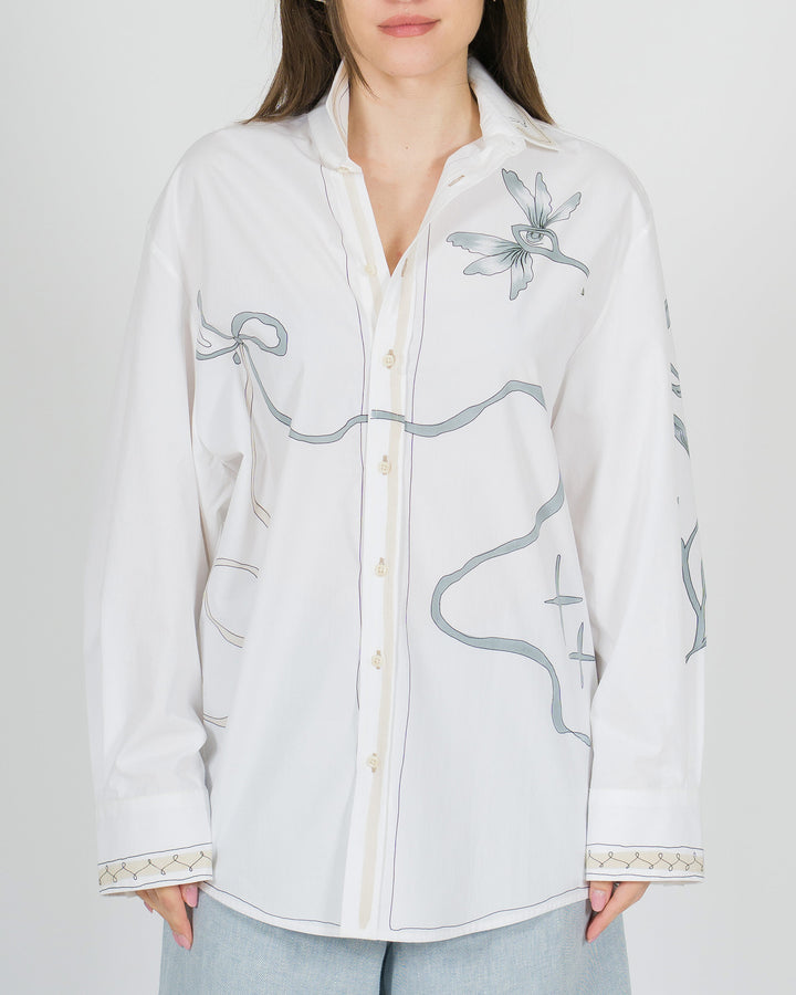 Camicia Bianca Alysi in Cotone Over con stampa 