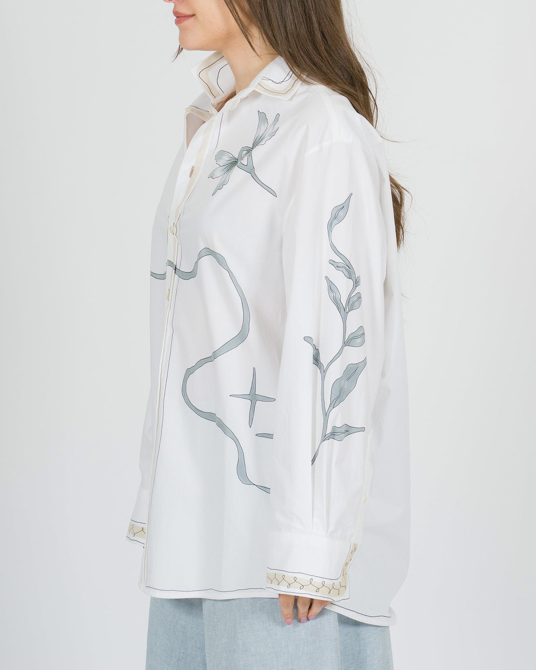 Camicia Bianca Alysi in Cotone Over con stampa 