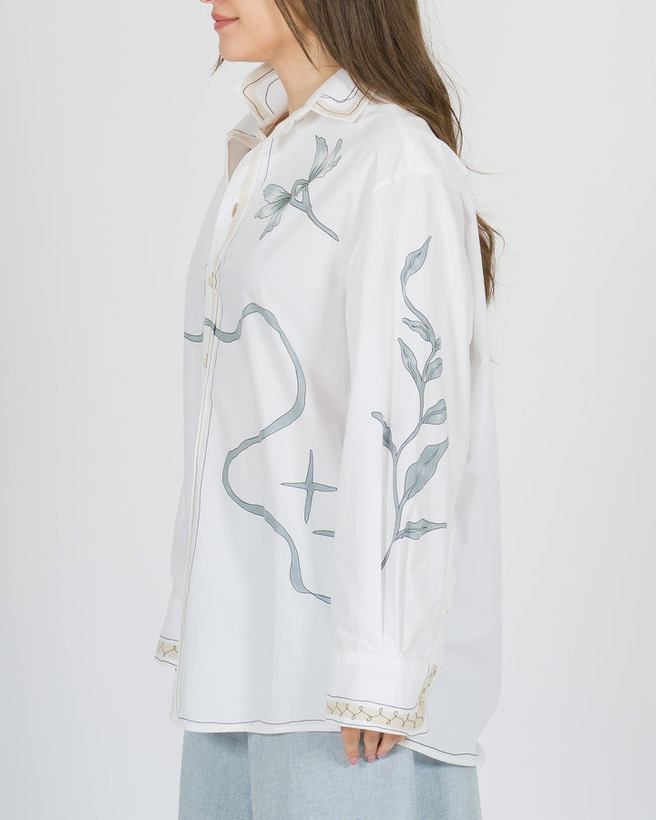 Camicia Bianca Alysi in Cotone Over con stampa 