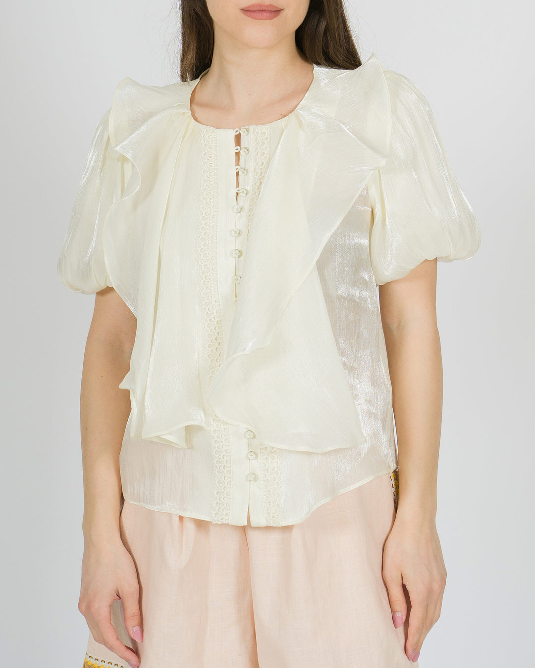 Camicia amosa panna in tessuto lucido 