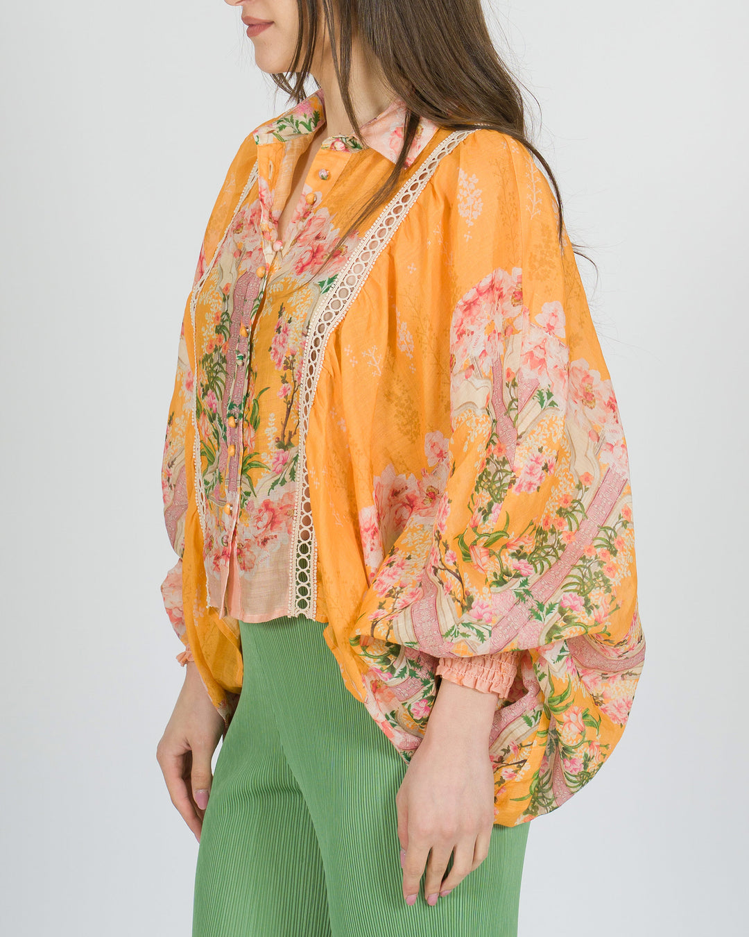 Camicia amosa arancio con stampa rosa 