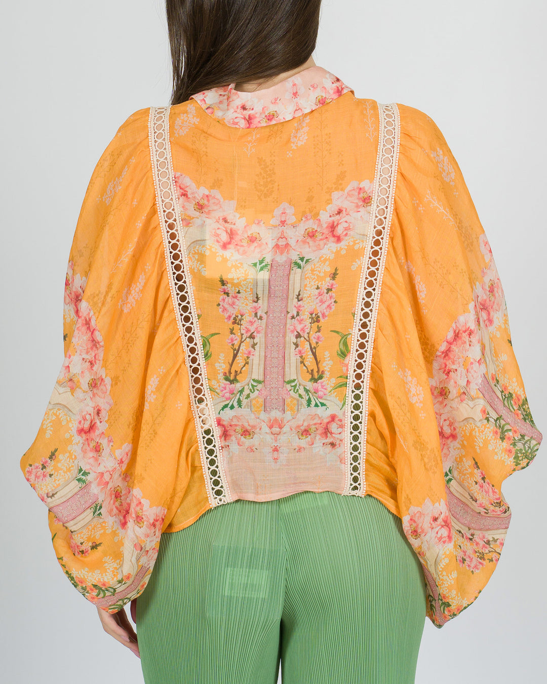 Camicia amosa arancio con stampa rosa 