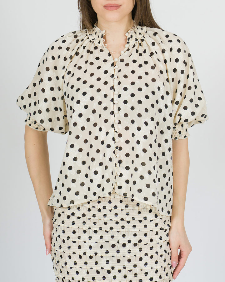 Camicia amosa panna a pois neri 