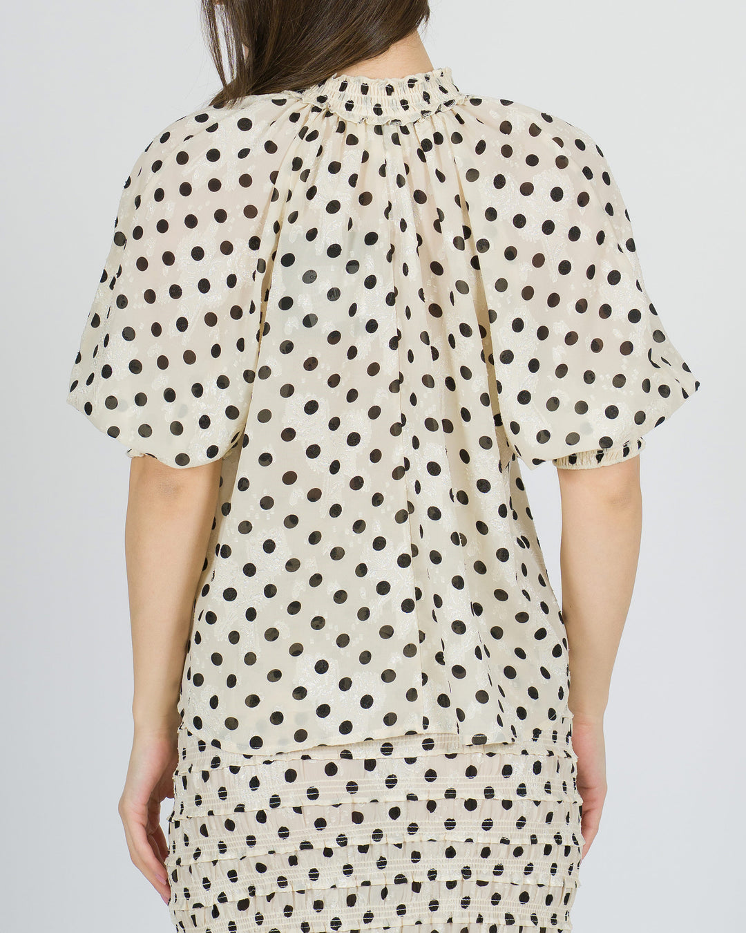 Camicia amosa panna a pois neri 