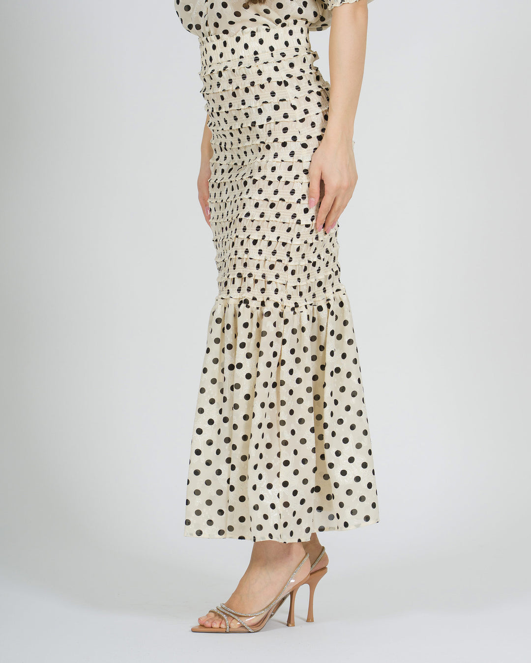 Gonna amosa panna in tessuto stretch con pois 