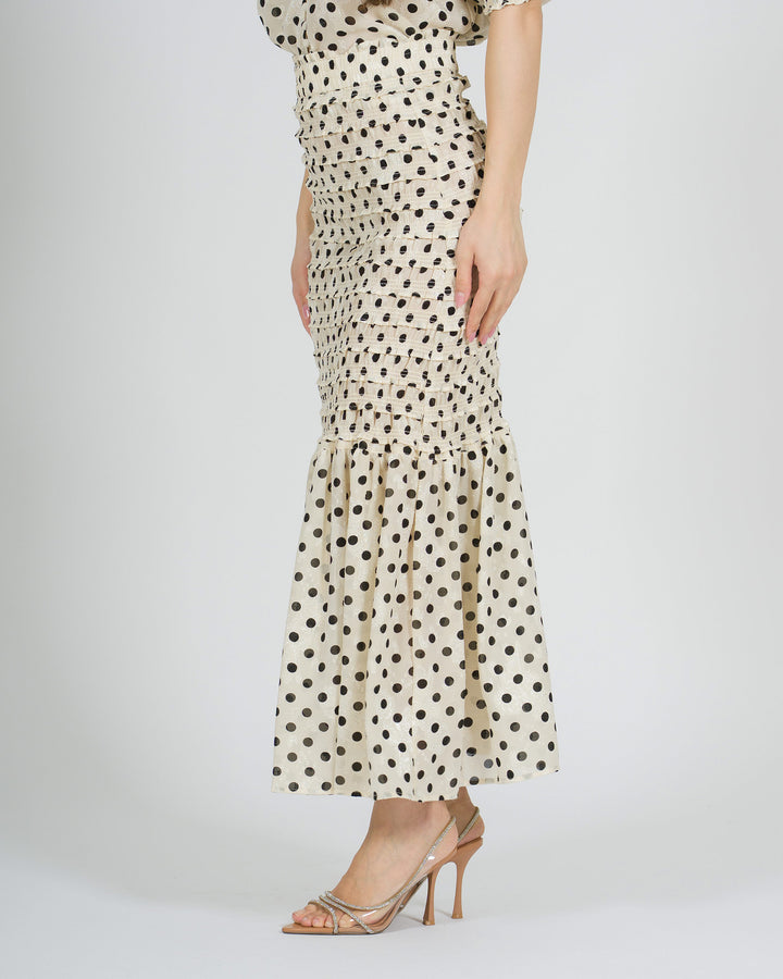 Gonna amosa panna in tessuto stretch con pois 