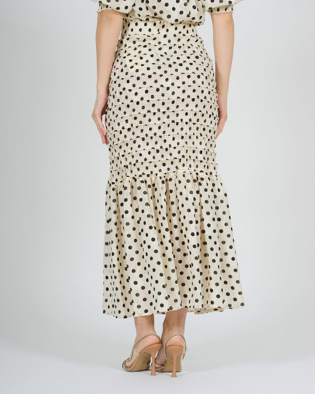 Gonna amosa panna in tessuto stretch con pois 