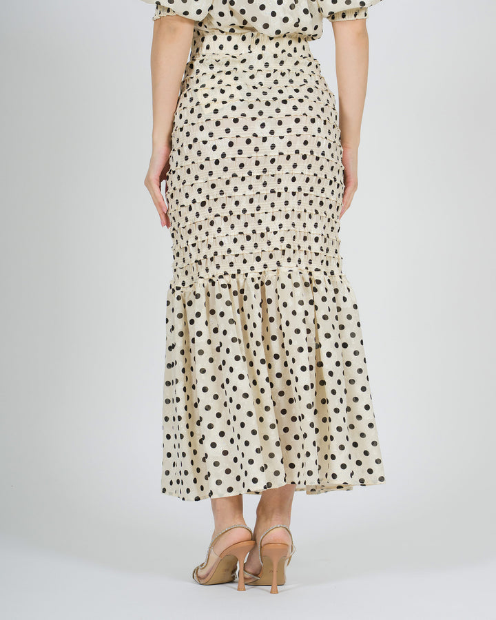 Gonna amosa panna in tessuto stretch con pois 