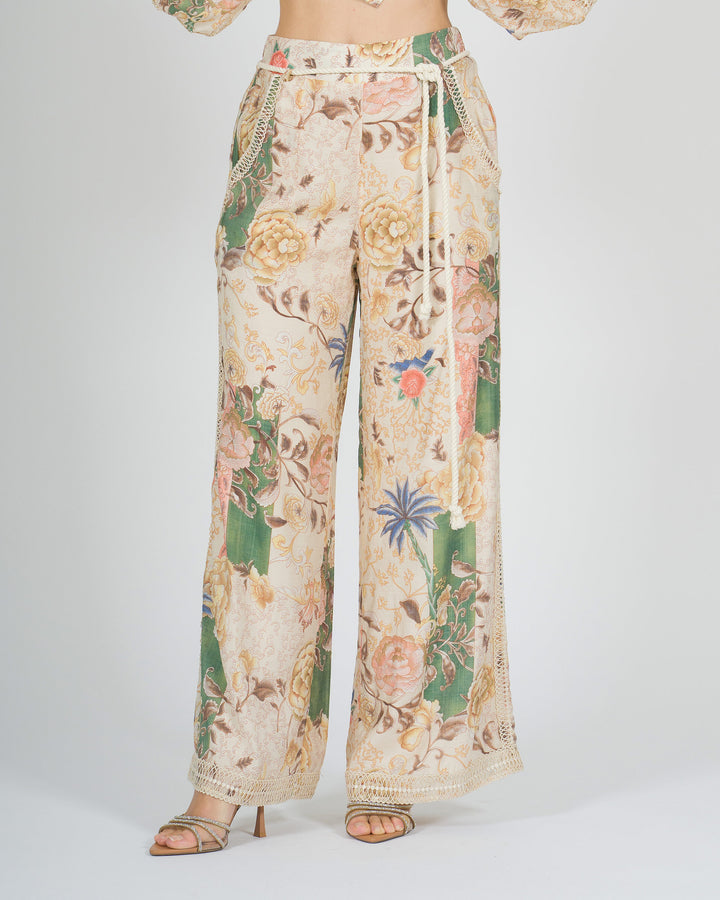 Pantalone amosa beige in viscosa fantasia 