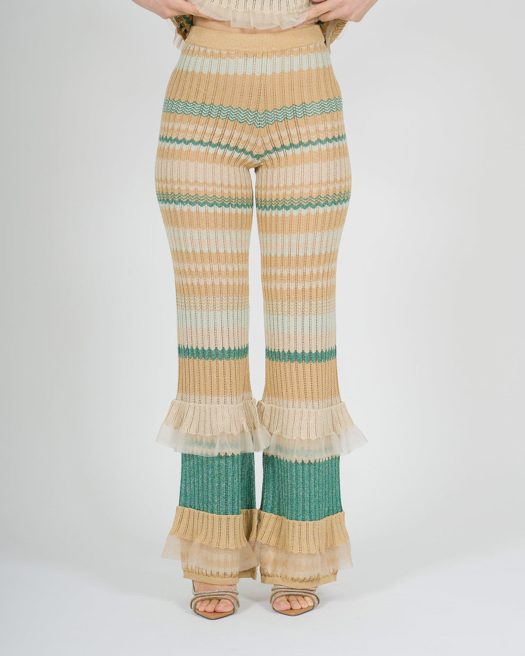 Pantalone amosa oro in maglia lurex 