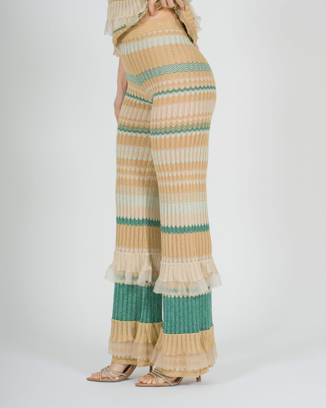 Pantalone amosa oro in maglia lurex 