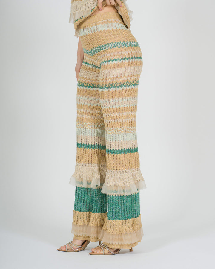 Pantalone amosa oro in maglia lurex 