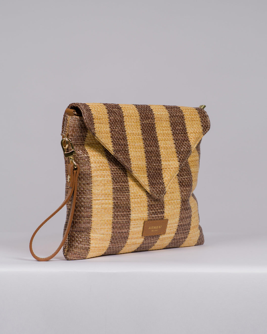 Pochette Modello Bonnie in Rafia Bicolore Beige e Marrone 