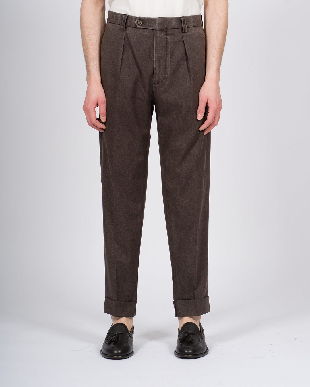 Pantalone Chiaia marrone in lana frosted 