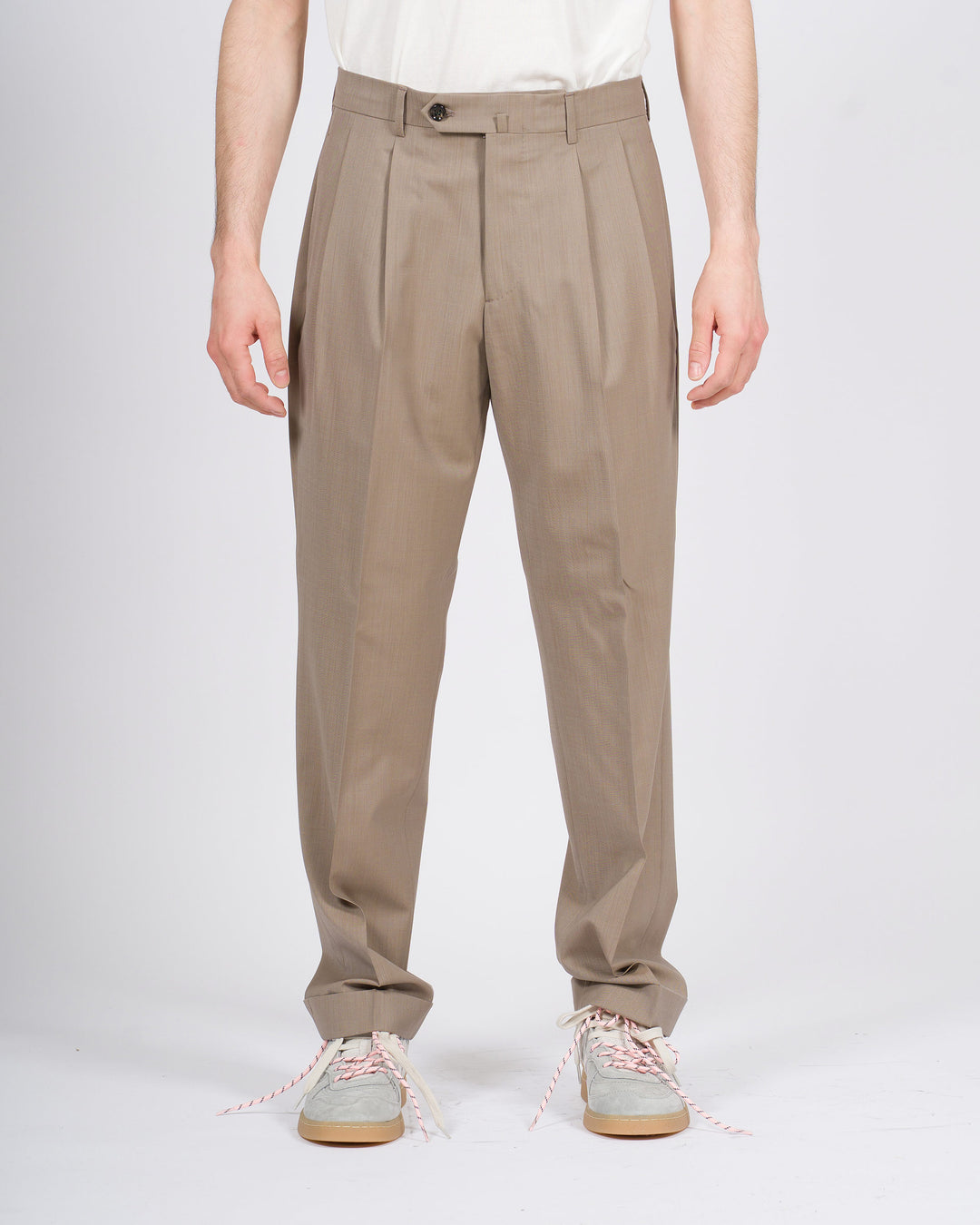 Pantalone Berwich Negroni beige in lana elastica 