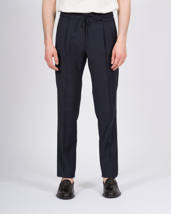 Pantalone Berwich Spaggia blu con pence ed elastico 