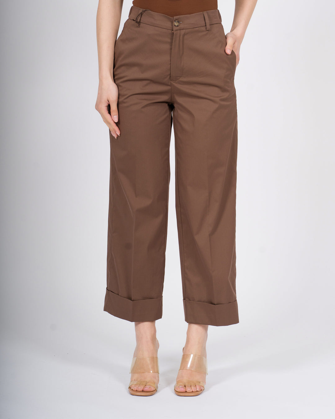 Pantalone marrone Bonheur in popeline 