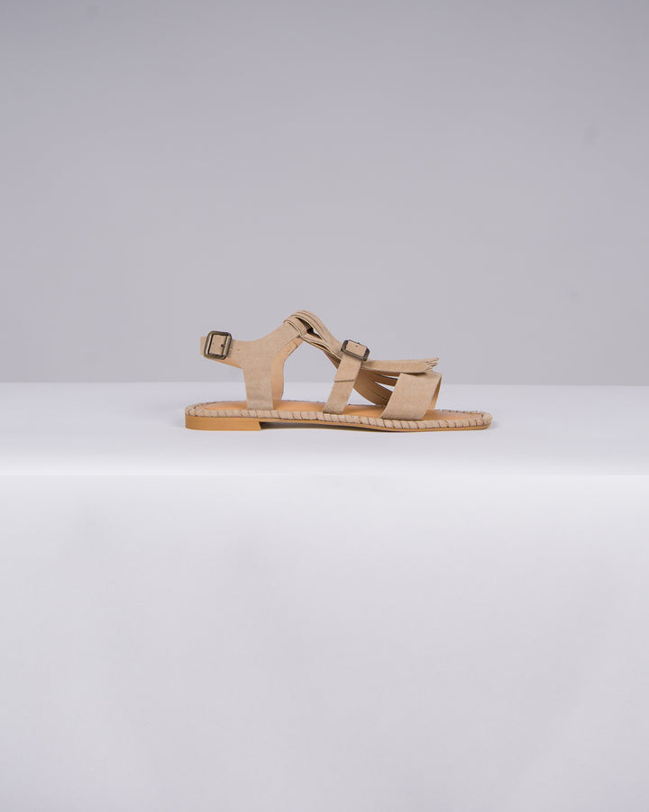 Sandali in Camoscio Beige con Frangia 