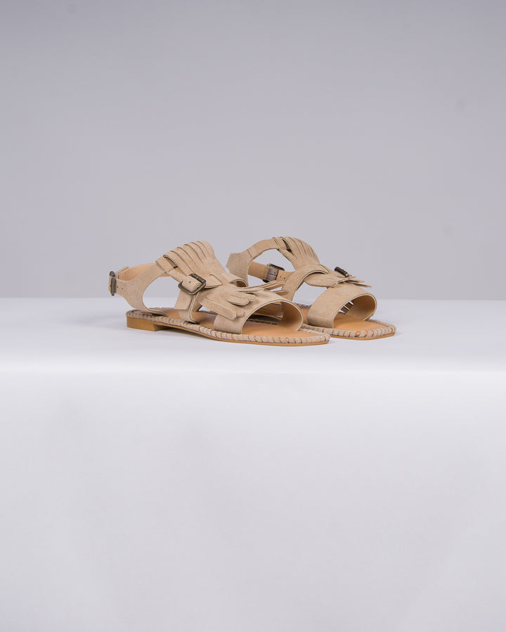 Sandali in Camoscio Beige con Frangia 