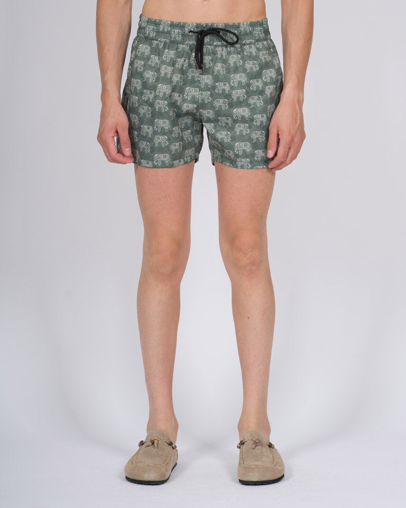 Costume da Bagno Uomo Keep Quiet Fondo Verde con Fantasia Elefante 
