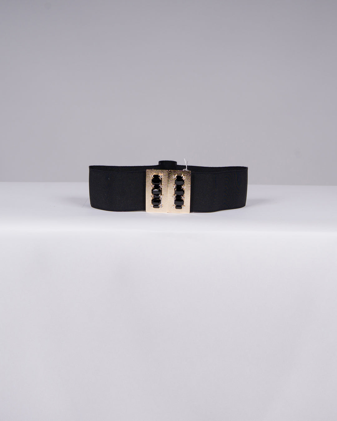 Cintura Nera Elastica con Placca Oro e Pietre Nere 