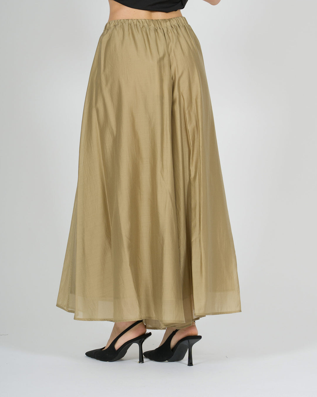 Pantaloni lunghi beige in cotone leggero con elastico in vita 