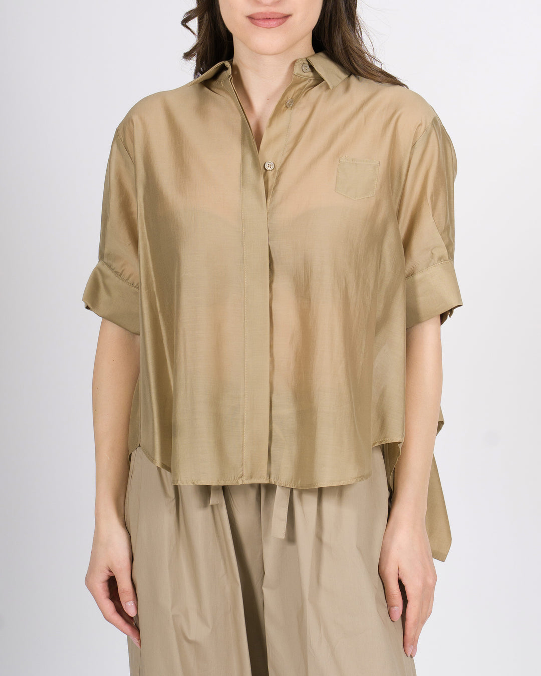 Camicia meimeij beige in Mussola di Cotone Rouge sul Retro 