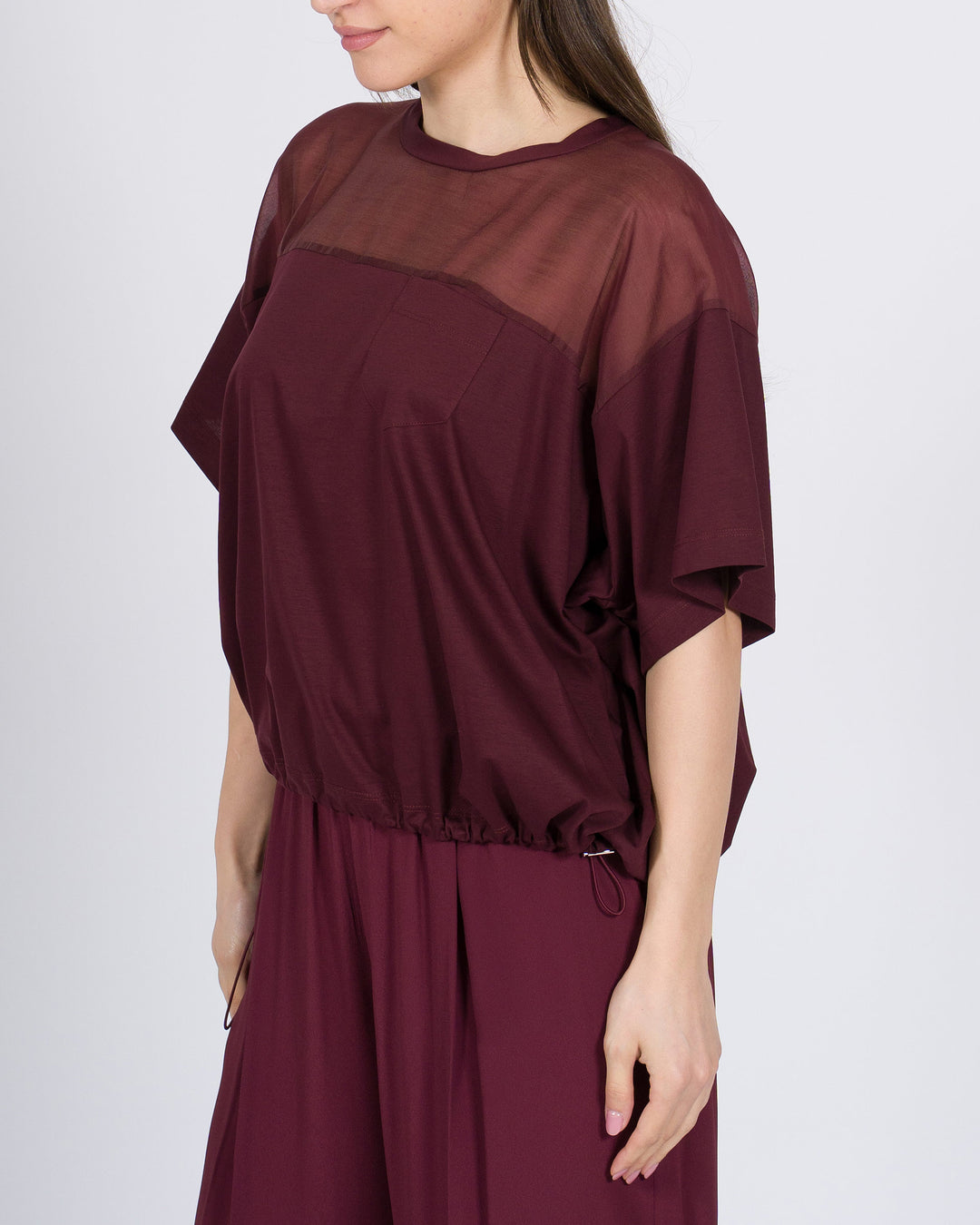 T-shirt  Meimeij bordeaux con dettaglio in mussola di cotone 