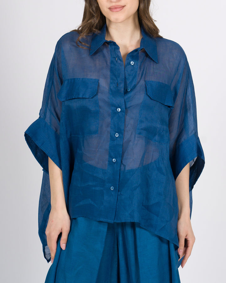 Camicia Over in Lino Meimeij azzurra con Tasconi Frontali 
