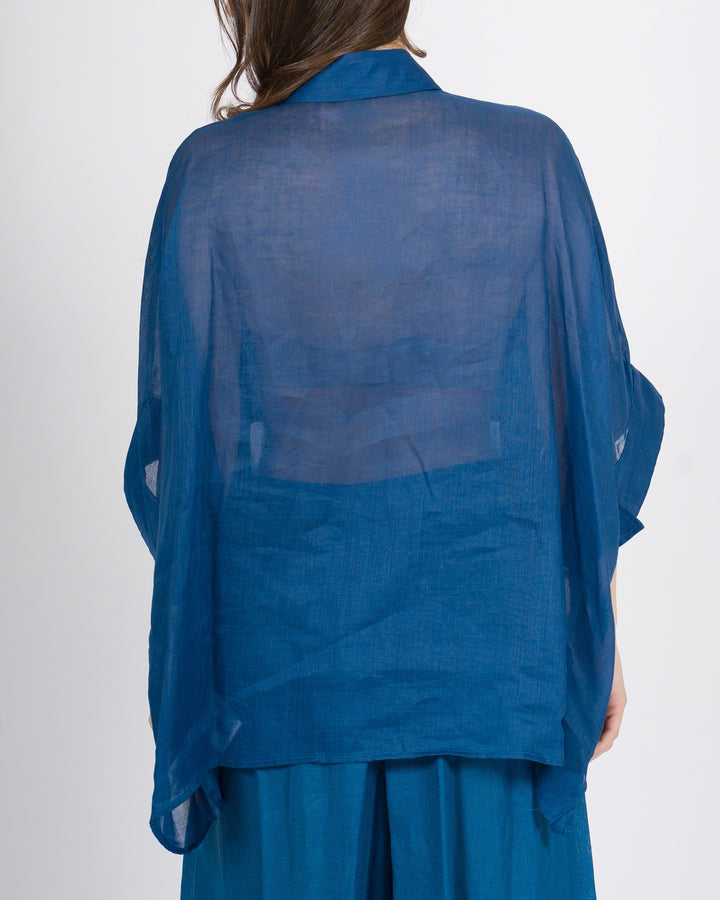 Camicia Over in Lino Meimeij azzurra con Tasconi Frontali 