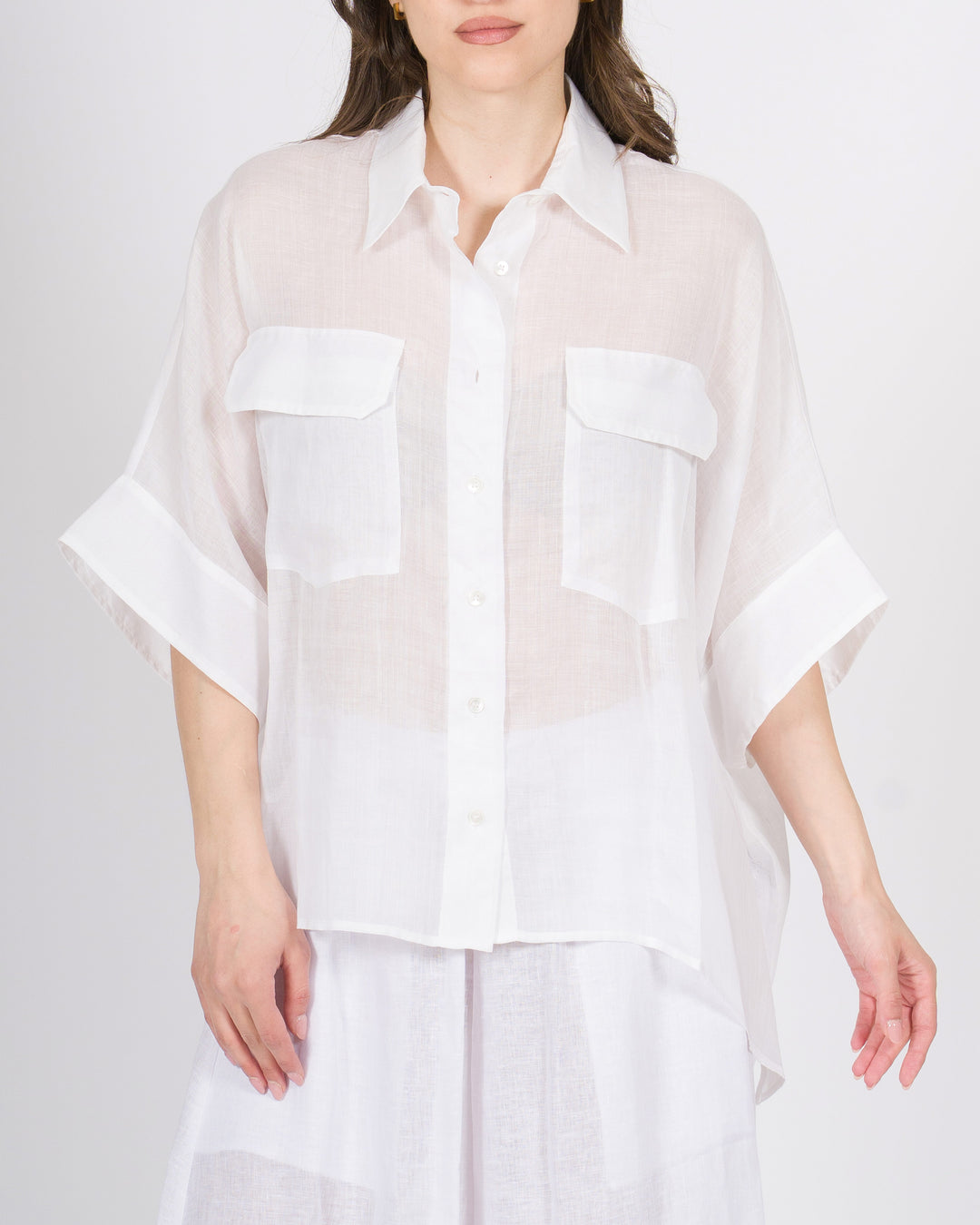 Camicia Over in Lino Meimei bianca con Tasconi Frontali 