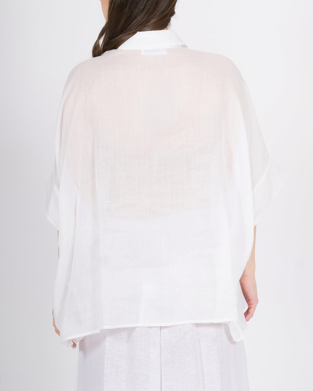Camicia Over in Lino Meimei bianca con Tasconi Frontali 
