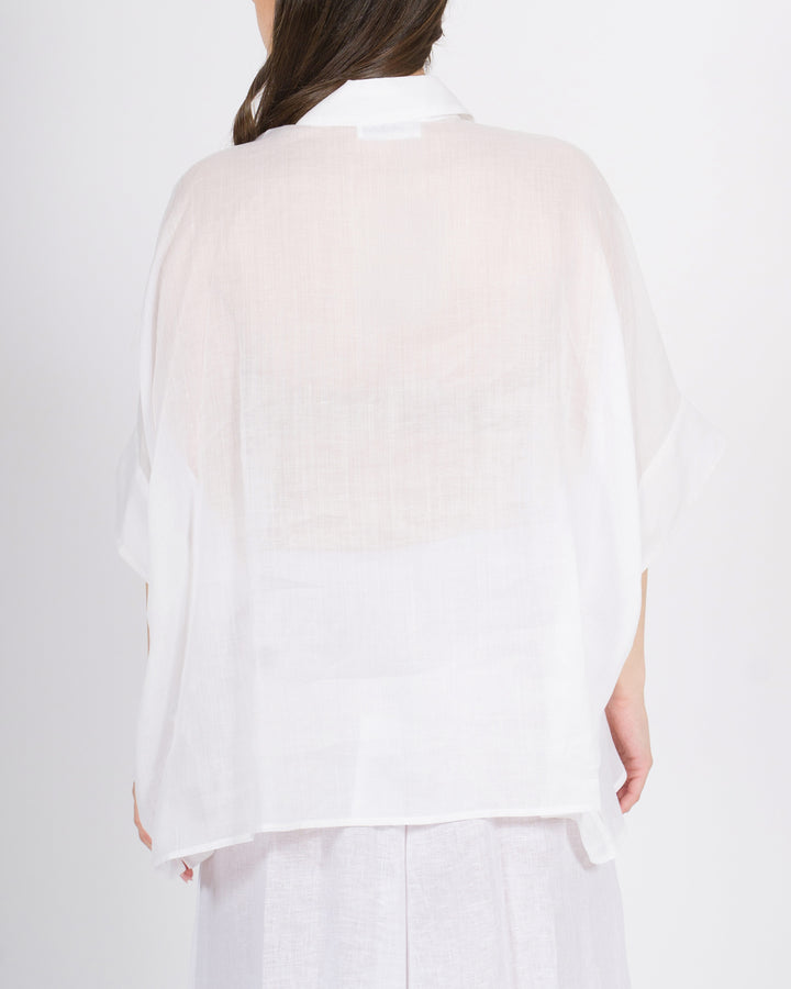Camicia Over in Lino Meimei bianca con Tasconi Frontali 