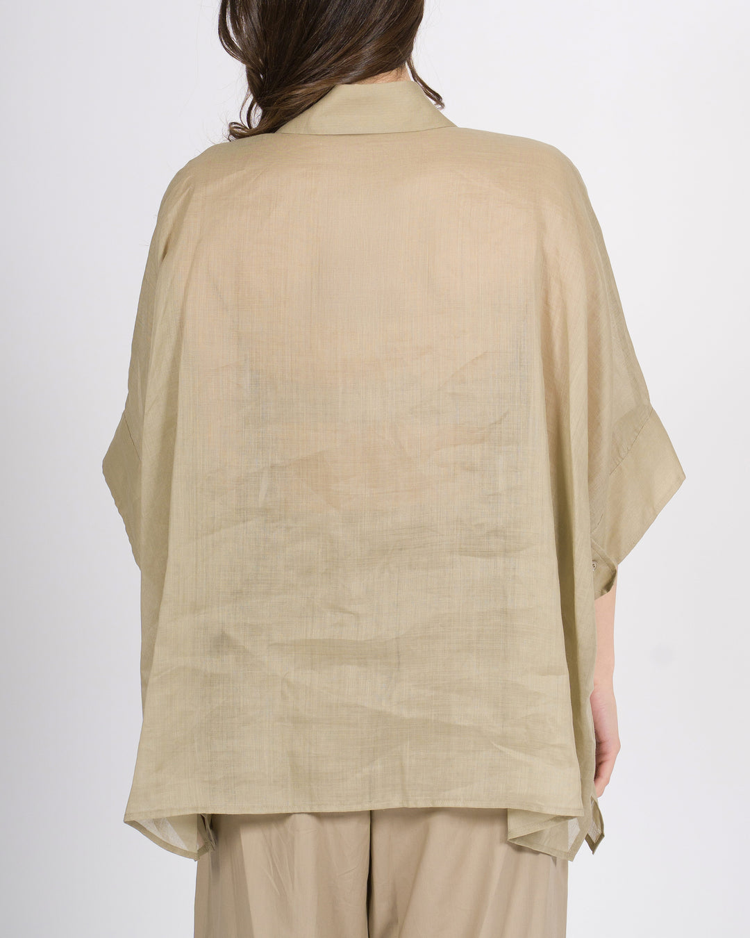 Camicia Over in Lino Meimeij beige con Tasconi Frontali 
