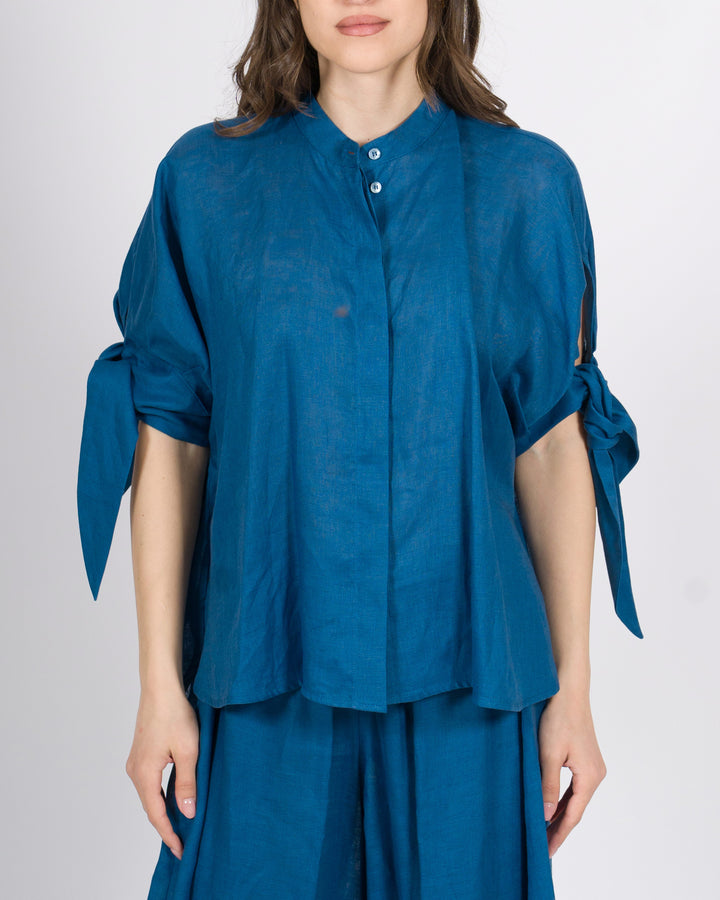 Camicia in Lino Meimeij azzurra con Collo Pistagna 