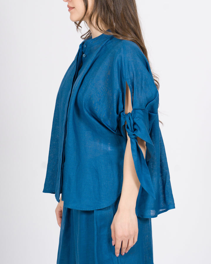 Camicia in Lino Meimeij azzurra con Collo Pistagna 