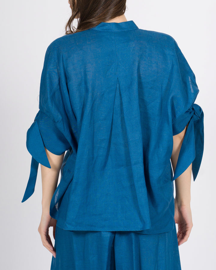 Camicia in Lino Meimeij azzurra con Collo Pistagna 