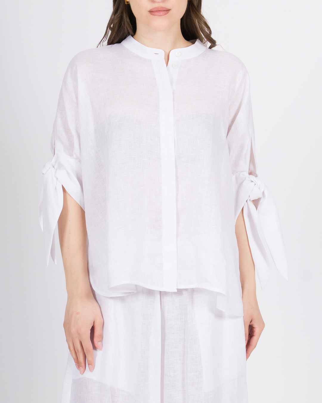 Camicia in Lino Meimeij bianca con Collo Pistagna 