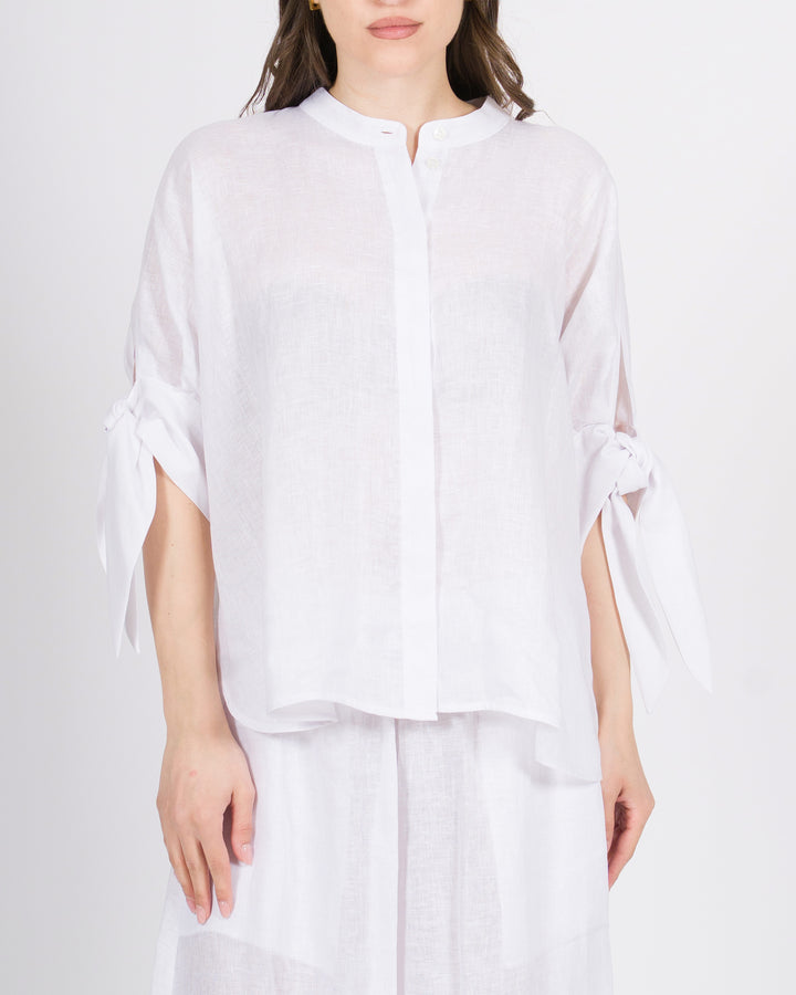 Camicia in Lino Meimeij bianca con Collo Pistagna 